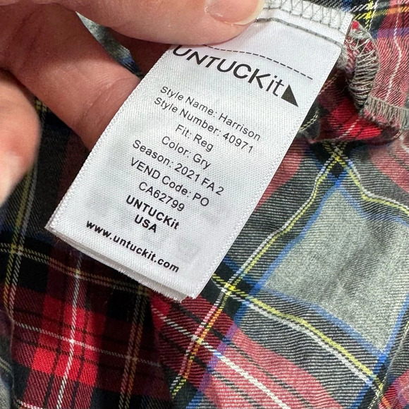 Untuckit Harrison Plaid Shirt Dress Grey Red Holiday Pockets - Picture 5 of 9